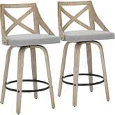 Charlotte Counter Stool in White Washed Wood & Light Grey Fabric (Set of 2)